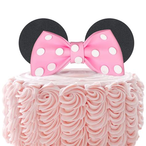 Minnie Mouse Face Pink Bow Edible Cake Topper Image 1 4 Sheet Cake