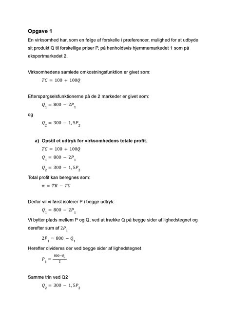 Opgave 1 Og 3 Aflevering SDU Matematik Opgave 1 En Virksomhed Har