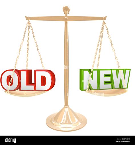 Old Vs New Words on Balance Scale Weighing Comparison Stock Photo - Alamy