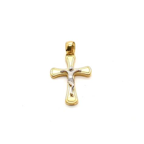 Colgante Crucifijo De Oro Bicolor De 18kt De Segunda Mano 1 9gr