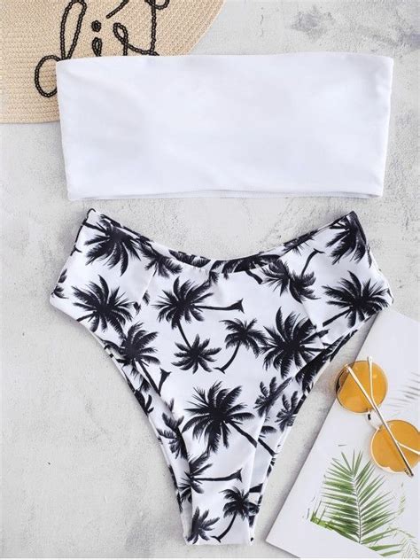 [15 Off] 2021 Coconut Palm Bandeau Bikini Set In White Zaful