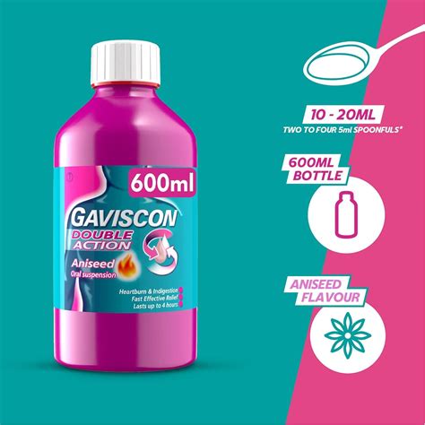 Gaviscon Double Action Liquid Aniseed 600ml Fast Relief For Heartburn