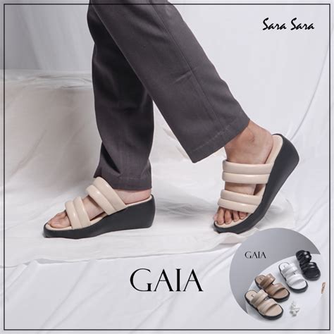 Jual Sara Sara Gaia Sandal Wedges Wanita Sendal Wedge Slip On Cewek Hak