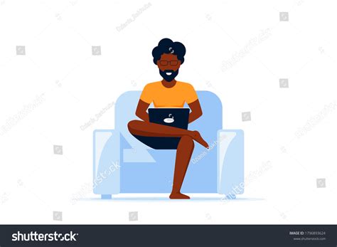 Young Black Man Sitting Chair Working เวกเตอร์สต็อก ปลอดค่าลิขสิทธิ์ 1796893624 Shutterstock