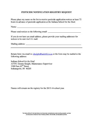 Fillable Online Pesticide Notification Registry Request Form Indiana