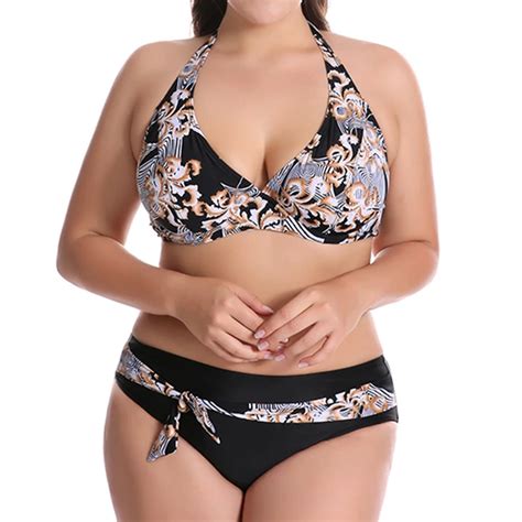 Plus Size Bikini Set 6XL Sexy Beach Swimwear Women High Waist Halter