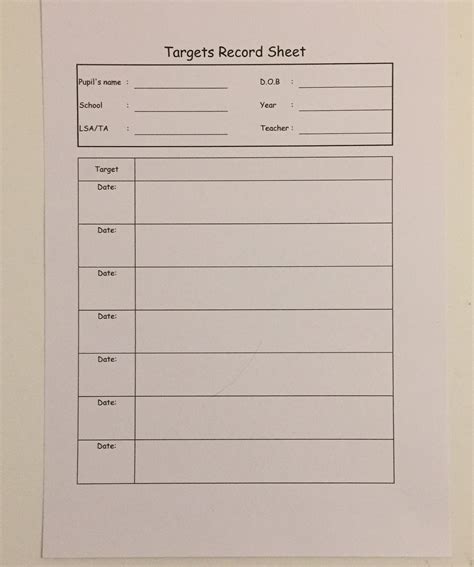 Targets Record Sheet Speech And Language Behavioral Therapy Salt Targets Objectives Goals