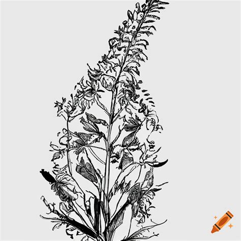 Detailed Drawing Of Fireweed In Black And White On Craiyon