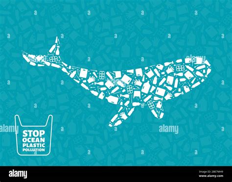 Stop Ocean Plastic Pollution Concept Illustration Whale Ocean Mammal