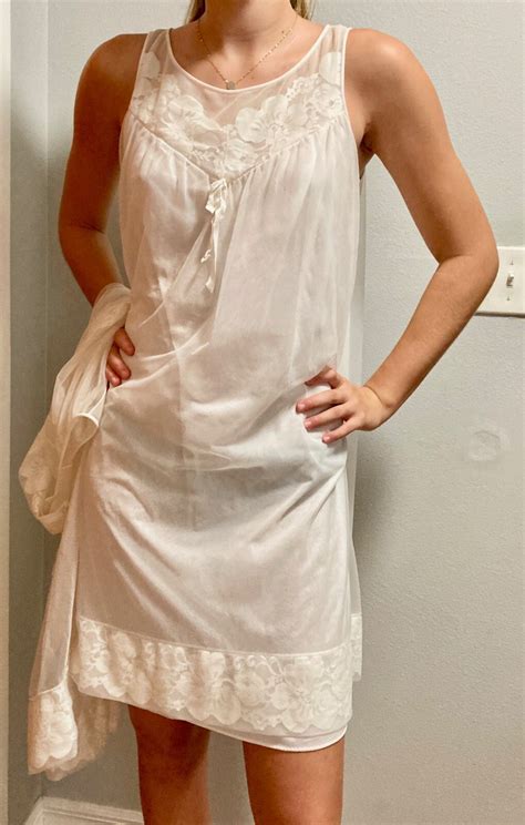 Vintage Lingerie Set White Peignoir And Match Sheer Gem