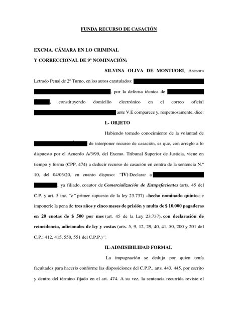 Modelo Recurso De Casación Pdf Derecho Penal Sentencia Ley