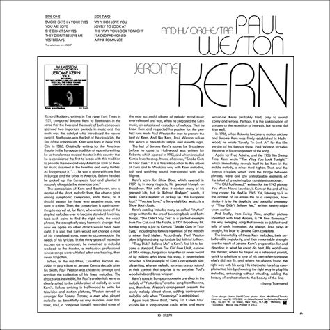 The Vinyl Cloak Paul Weston And His Orchestra Jerome Kern 1972