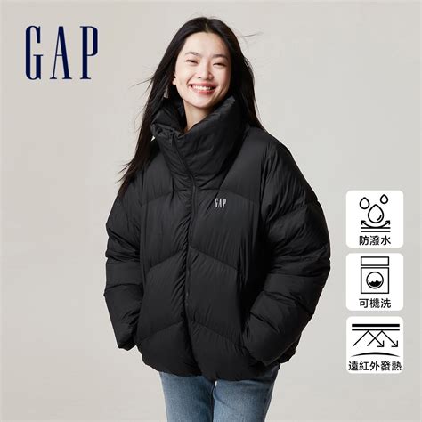 Gap 女裝 Logo防潑水立領羽絨外套 黑色720893 蝦皮購物