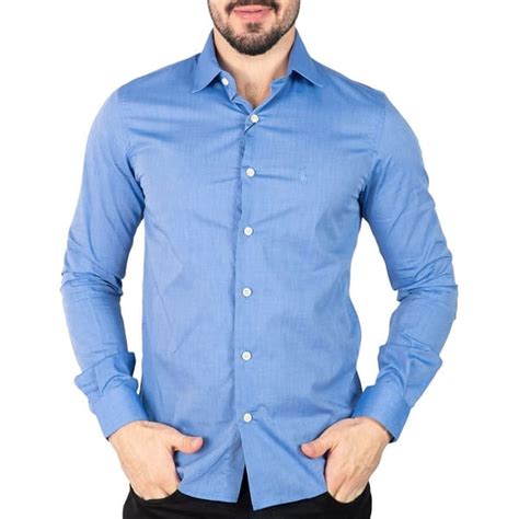 Camisa Rl Slim Fit Algod O Monocrom Tica Azul