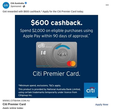 Citi Premier Credit Card Cashback Offer Citi Australia Ad