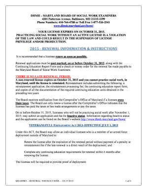 Fillable Online Dhmh State Md 2015 Renewal Information Instructions