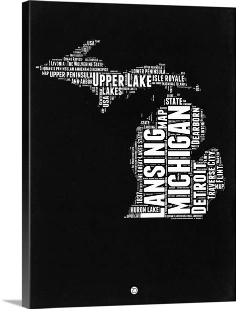 Michigan Black And White Map Wall Art Canvas Prints Framed Prints