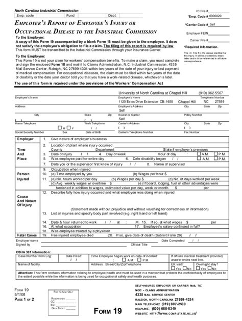 Fillable Online I C Form Notice Of Accident To Employer Nc Gov