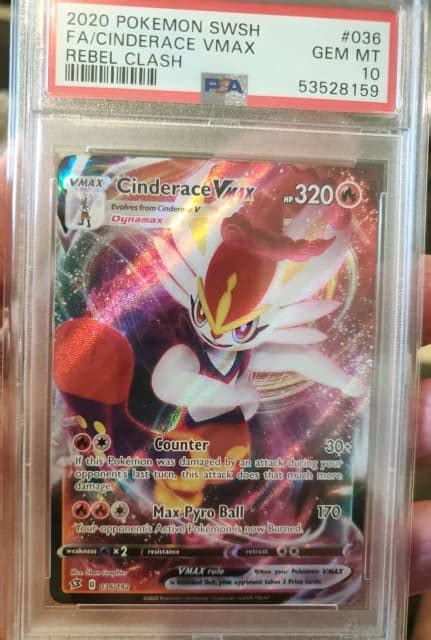 Pokemon Rebel Clash Cinderace Vmax 036 192 Psa 10 Collectables