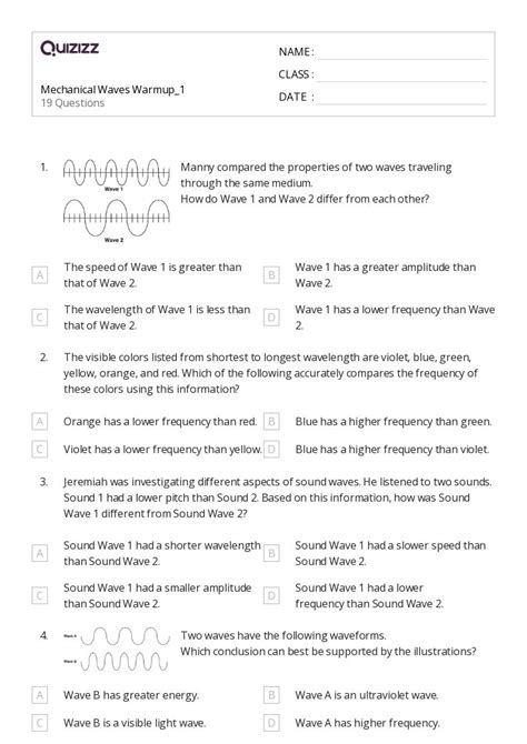 Oscillations And Mechanical Waves Worksheets For Th Grade On