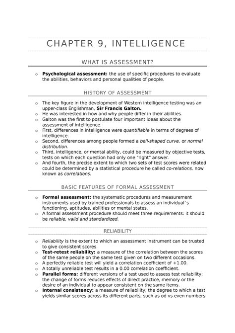 Chapter 9 Intelligence Chapter 9 Intelligence What Is Assessment O