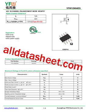 YFW12N04ES Datasheet PDF DONGGUAN YOU FENG WEI ELECTRONICS CO LTD