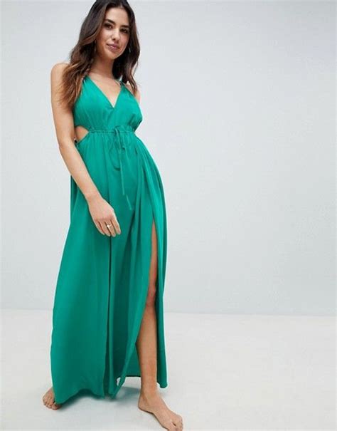 Asos Design Halter Maxi Beach Dress With Cut Out Sides Asos Long