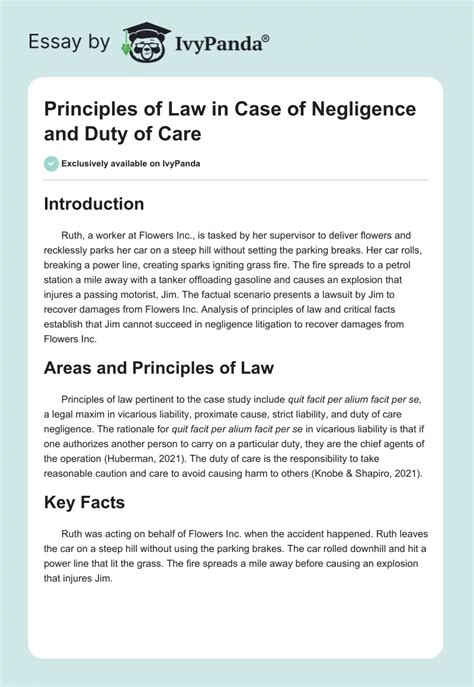 Principles Of Law Negligence And Duty Of Care 375 Words Case Study