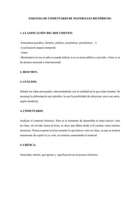 Esquema De Comentario Texto Esquema De Comentario De Materiales