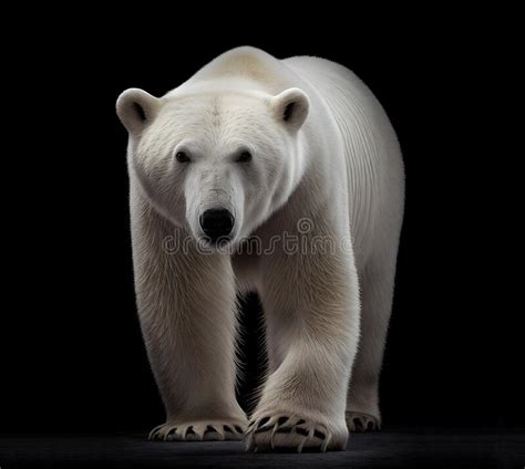 Beautiful White Polar Bear On A Black Background Generated Ai Stock