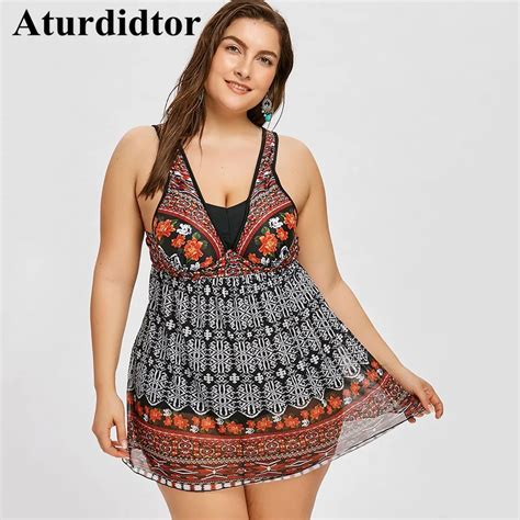 Plus Size Floral Mesh Skirted One Piece Swimsuit Large Push Up Bathing Suit Big One Piece