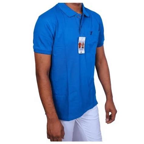 Half Sleeve Blue Men Cotton Polo Neck T Shirts Size Medium At Rs 275