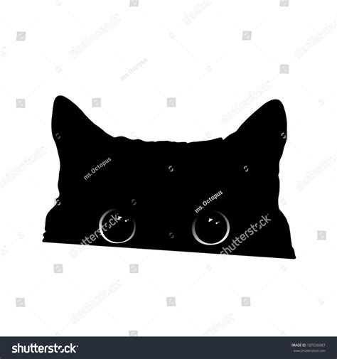 Cute Black Cat Face With Big Eyes Peeking Silhouette Vector