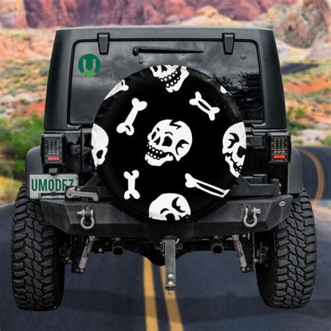 Human Skulls And Bones Isolated On Black Background Spare Tire Cover