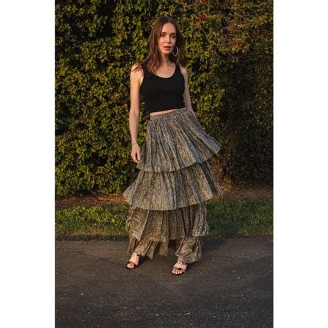 Pewter Tiered Maxi Skirt Jennafer Grace Wolf Badger