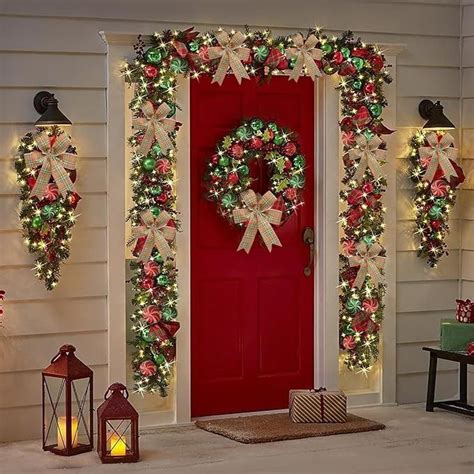 Scceatti 4pcs Christmas Garland Wreath Set Norfolk Pine Cones Ribbons