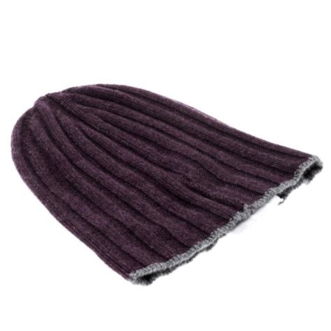 Brunello Cucinelli Purple Melange Cashmere Rib Knit Beanie Brunello