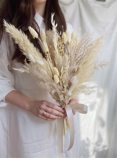 Pampas Grass Bouquet Boho Wedding Bouquet Natural Dried Etsy