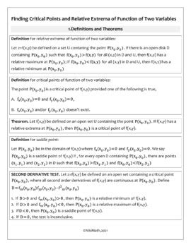 Multivariable Calculus Classifying Critical Points Of Functions Of Two