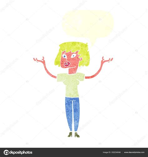 Cartoon Woman Holding Hands Speech Bubble Stock Vector Image By