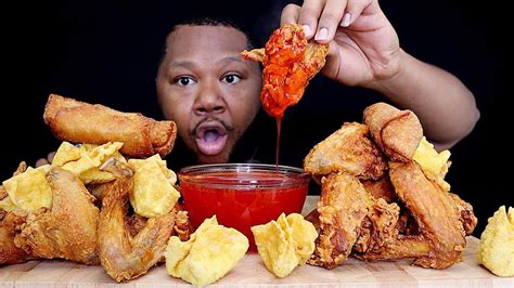 Fried Chicken Wings Mukbang Chinese Chicken Wings W Sweet And Sour Sauce Youtube