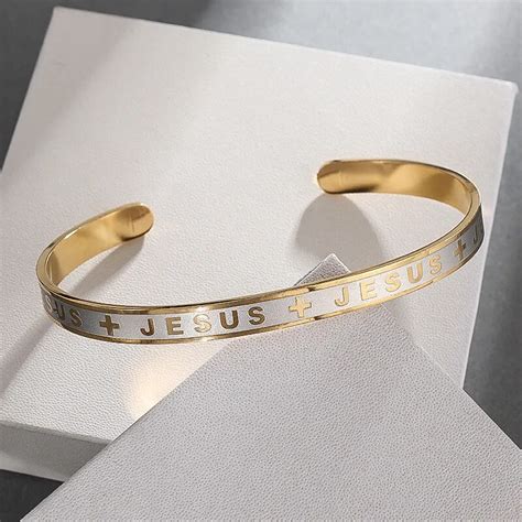 Stainless Steel Cross Jesus Alphabet Bracelet For Men Religious Prayer