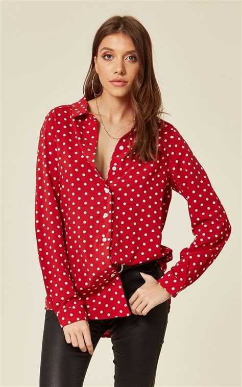 Long Sleeve Red Polka Dot Shirt By Oeuvre In 2020 Polka Dot Shirt