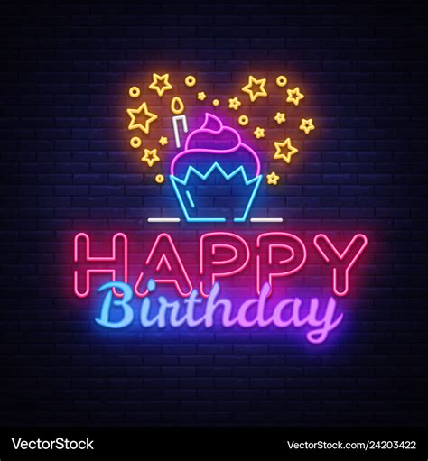 Happy Birthday Neon Sign Design Template Vector Image