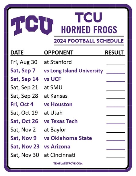 Printable 2024 TCU Horned Frogs Football Schedule