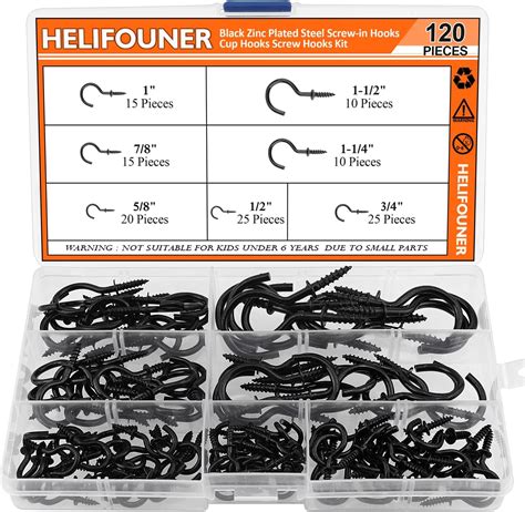 Amazon HELIFOUNER 120 Pieces 7 Sizes Cup Screw Hooks Gold Color