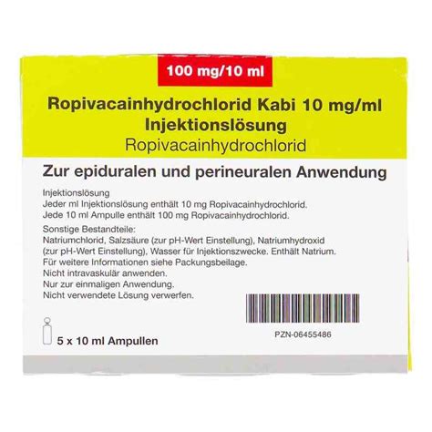 Ropivacainhydrochlorid Kabi 10 Mg Ml Iniecto Lsg 5X10 Ml