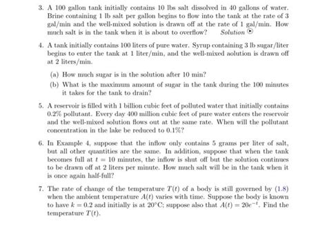 Solved 3 A 100 Gallon Tank Initially Contains 10lbs Salt Chegg