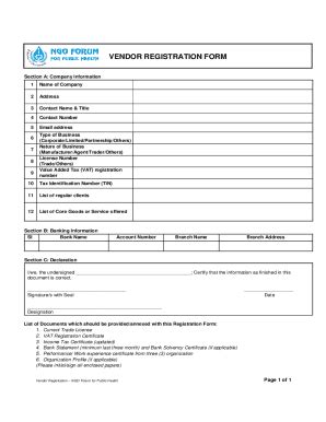 Fillable Online Vendor Registration Form Ngofs Fax Email Print Pdffiller