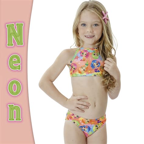 Biquini Infantil Cropped De Sereia Neon Viva Flor